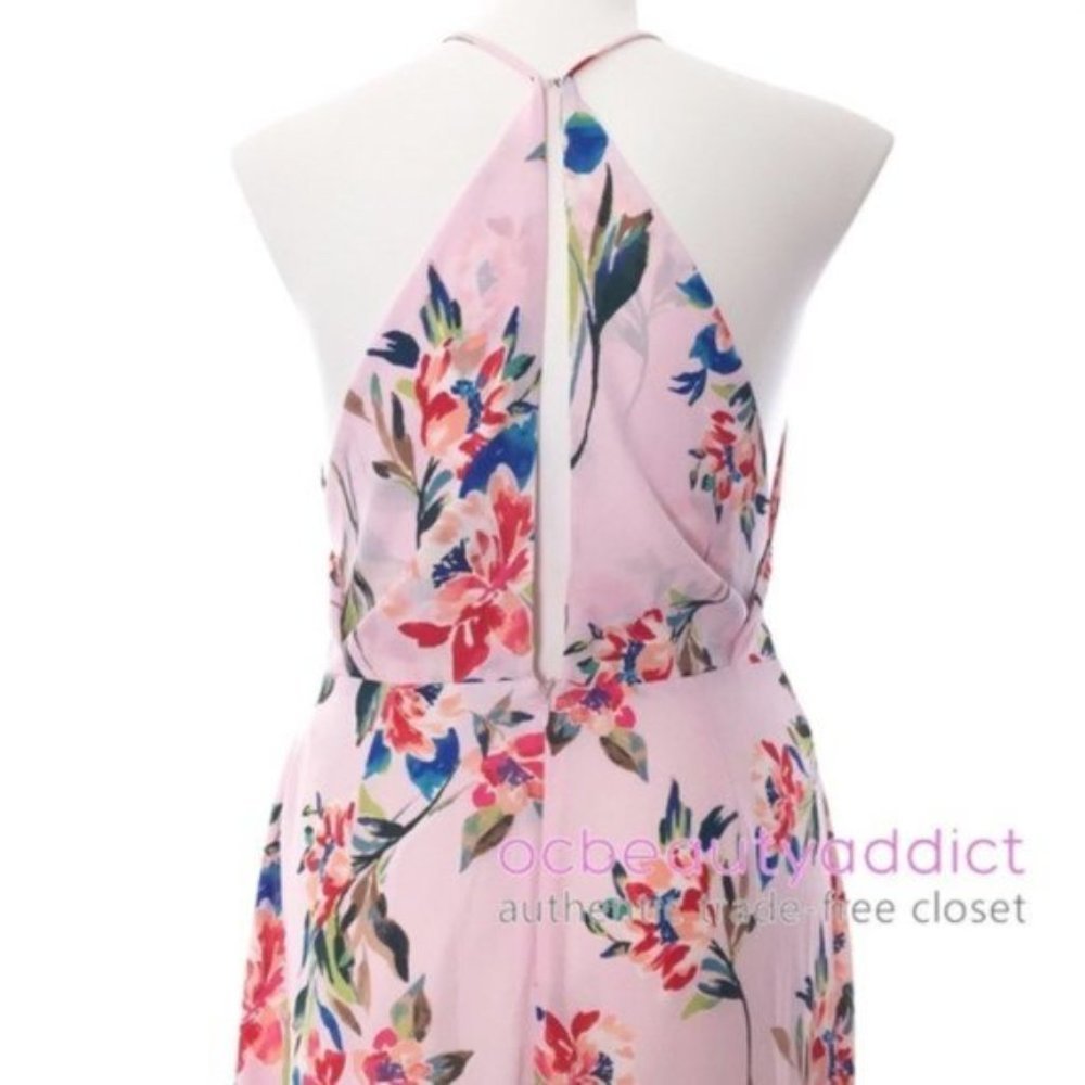NEW Nordstrom LUSH Flirty Pink Long Floral V Neckline Maxi Dress XL - Picture 4 of 8